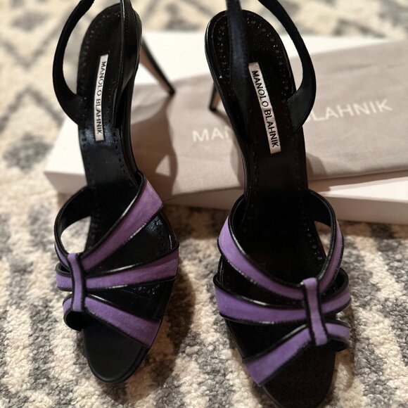 manolo blahnik black and purple leather sling backs sz 39 - Picture 7 of 9